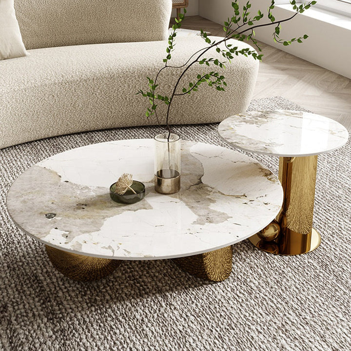 Mohit Marble Top Stainless Steel With Pvd Coated Coffee Table Set