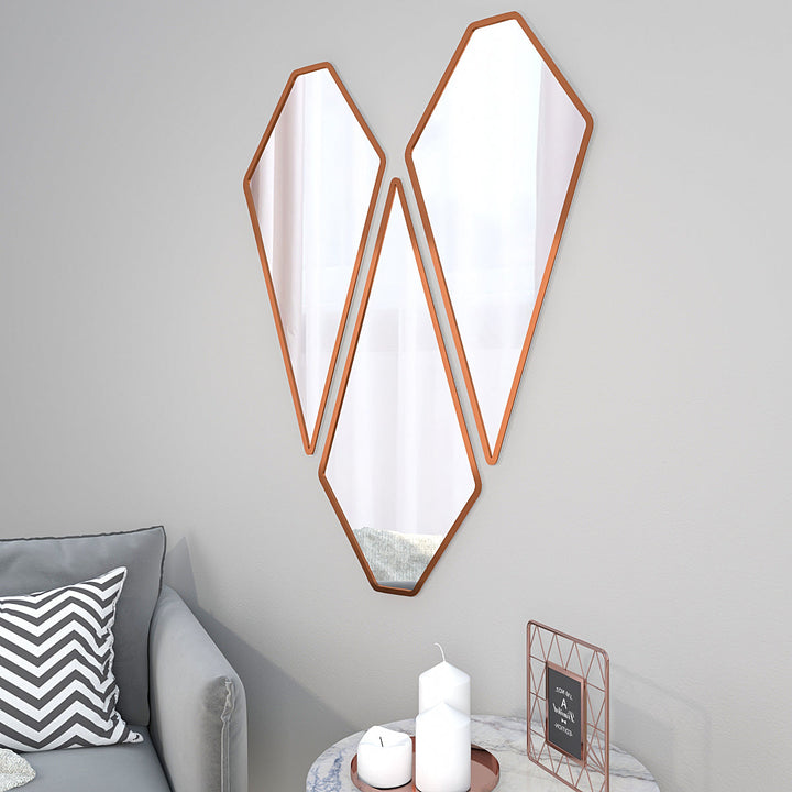 Graceful Diamond Cut Copper Finish Vanity Mirrors Set Of 3