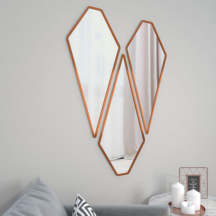 Graceful Diamond Cut Copper Finish Vanity Mirrors Set Of 3