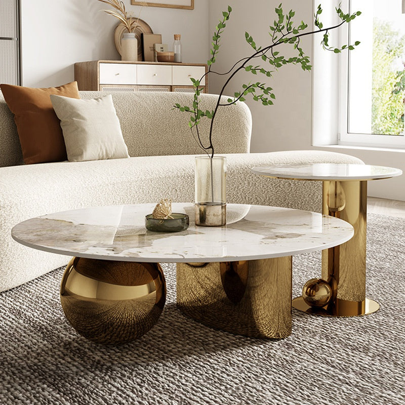 Mohit Marble Top Stainless Steel With Pvd Coated Coffee Table Set
