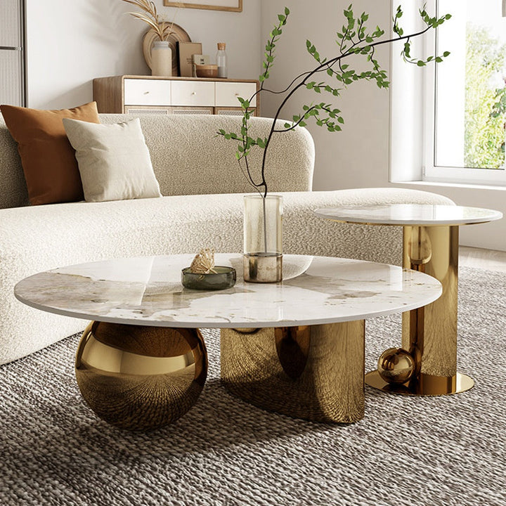 Mohit Marble Top Stainless Steel With Pvd Coated Coffee Table Set