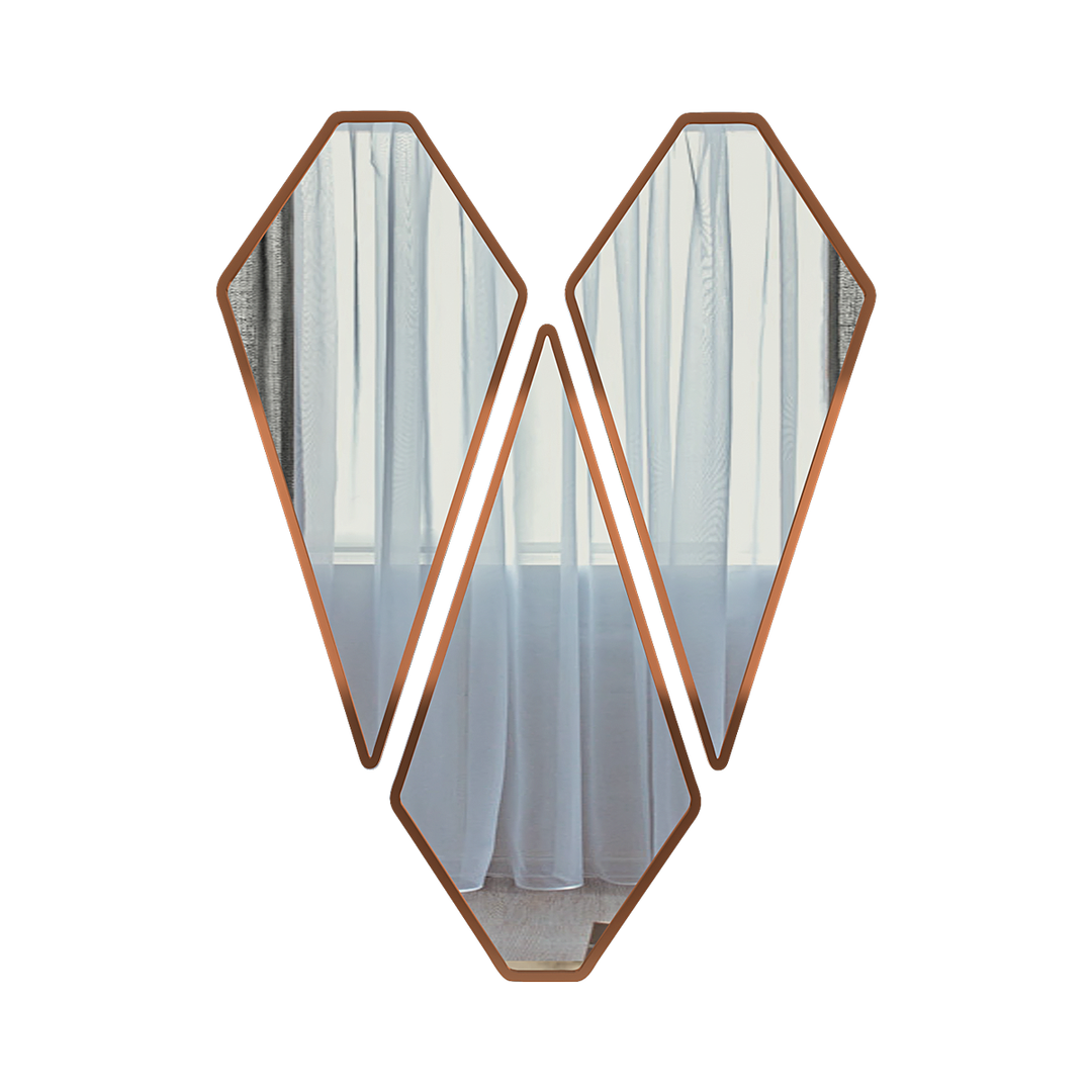 Graceful Diamond Cut Copper Finish Vanity Mirrors Set Of 3