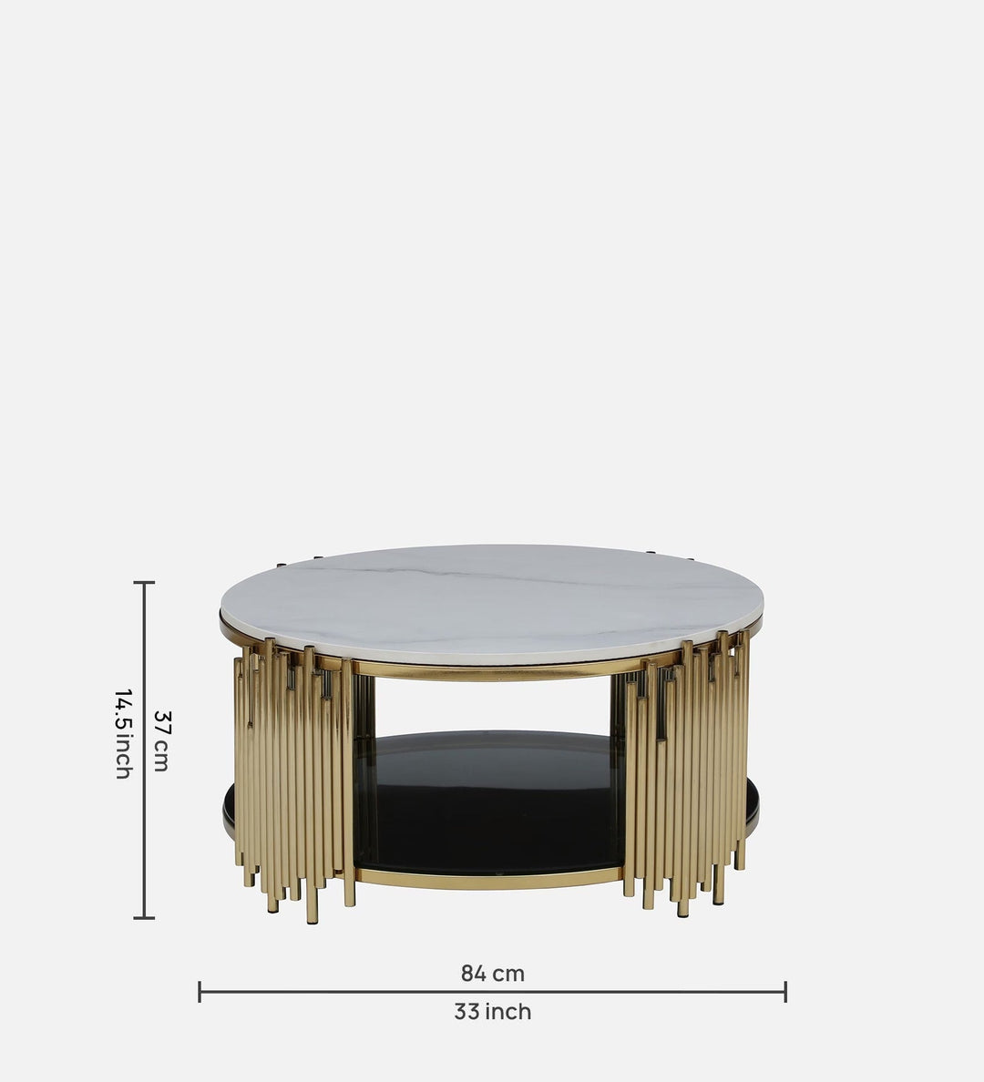 Chirag Metal Round Coffee Table In Golden Base With Marble Top