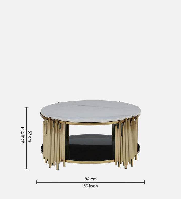 Chirag Metal Round Coffee Table In Golden Base With Marble Top
