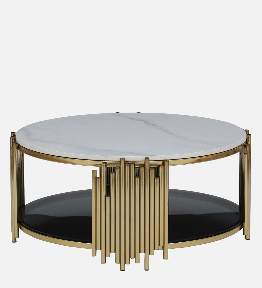 Chirag Metal Round Coffee Table In Golden Base With Marble Top