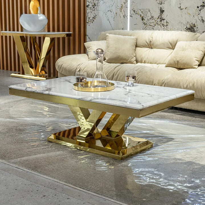Shobha Glossy Finish Stainless Steel With Marble Top Coffee Table