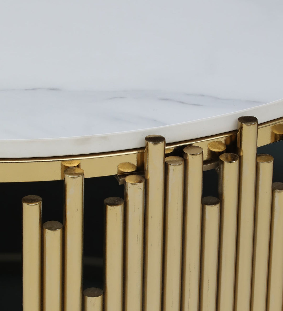 Chirag Metal Round Coffee Table In Golden Base With Marble Top