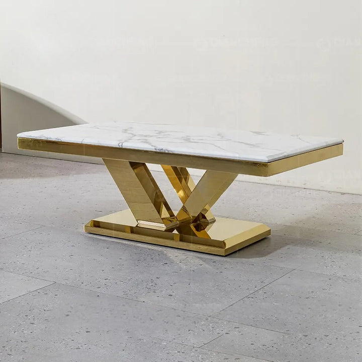 Shobha Glossy Finish Stainless Steel With Marble Top Coffee Table