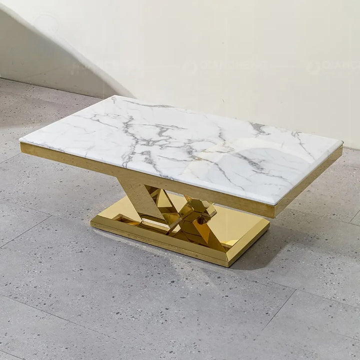 Shobha Glossy Finish Stainless Steel With Marble Top Coffee Table