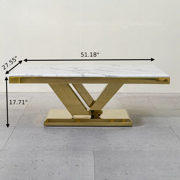 Shobha Glossy Finish Stainless Steel With Marble Top Coffee Table