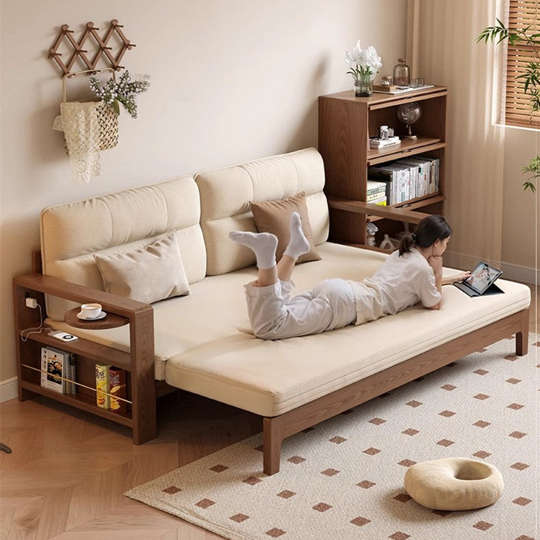 Multifunctional Retractable Sofa Bed with Wide Armrest and Storage Shelf FURNITURE