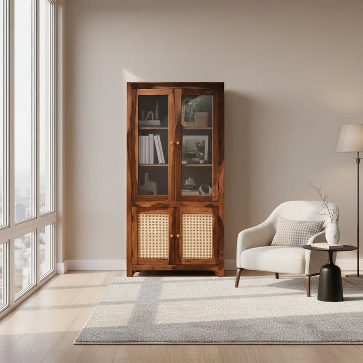 Victoria Rattan Solid Wood Sheesham Cane Bookshelves