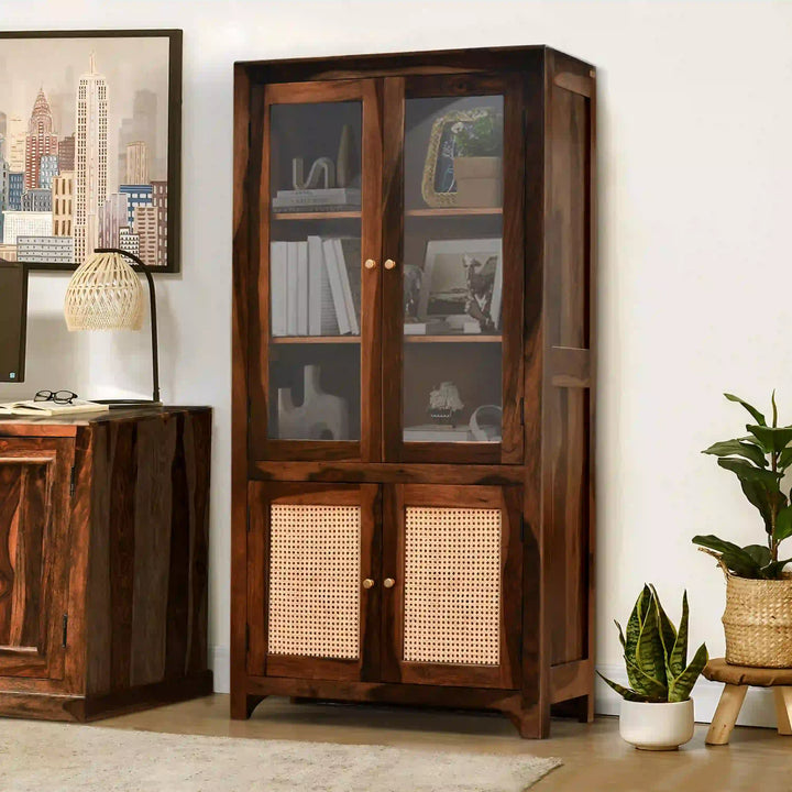 Victoria Rattan Solid Wood Sheesham Cane Bookshelves