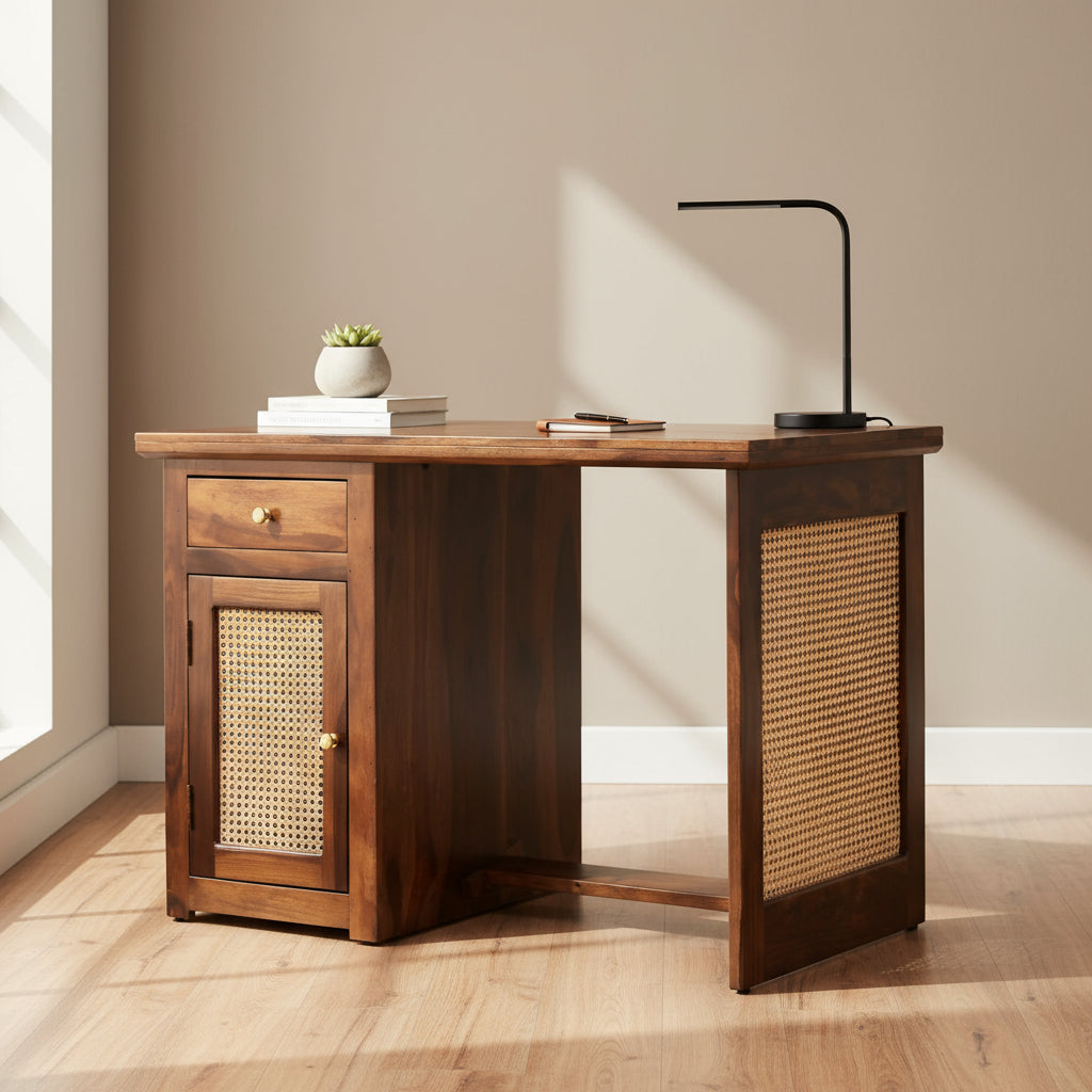 Teresa Rattan Sheesham Wood Cane Study Table