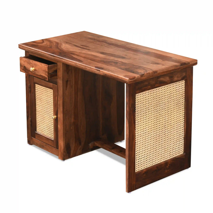 Susana Rattan Solid Wood Cane Study Table With Chair