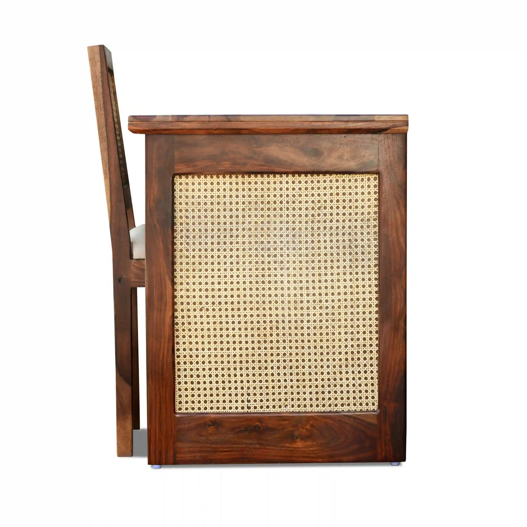 Susana Rattan Solid Wood Cane Study Table With Chair