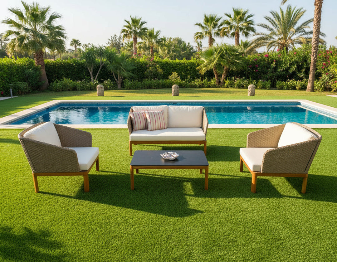 Roberta Outdoor Sofa Set 2 Seater , 2 Single seater and 1 Center Table (Beige + Brown)