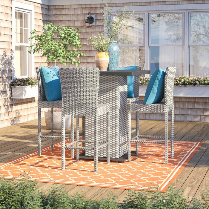 Chino Outdoor Patio Bar Sets 4 Chairs and 1 Table (Silver)