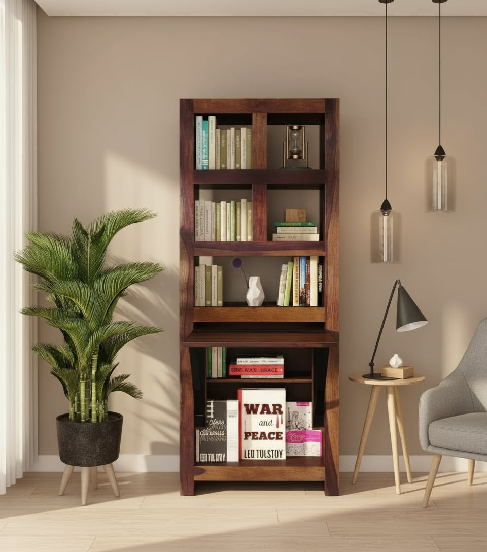 Rosa Acro Solid Sheesham Wood Book Shelf with Study Tables