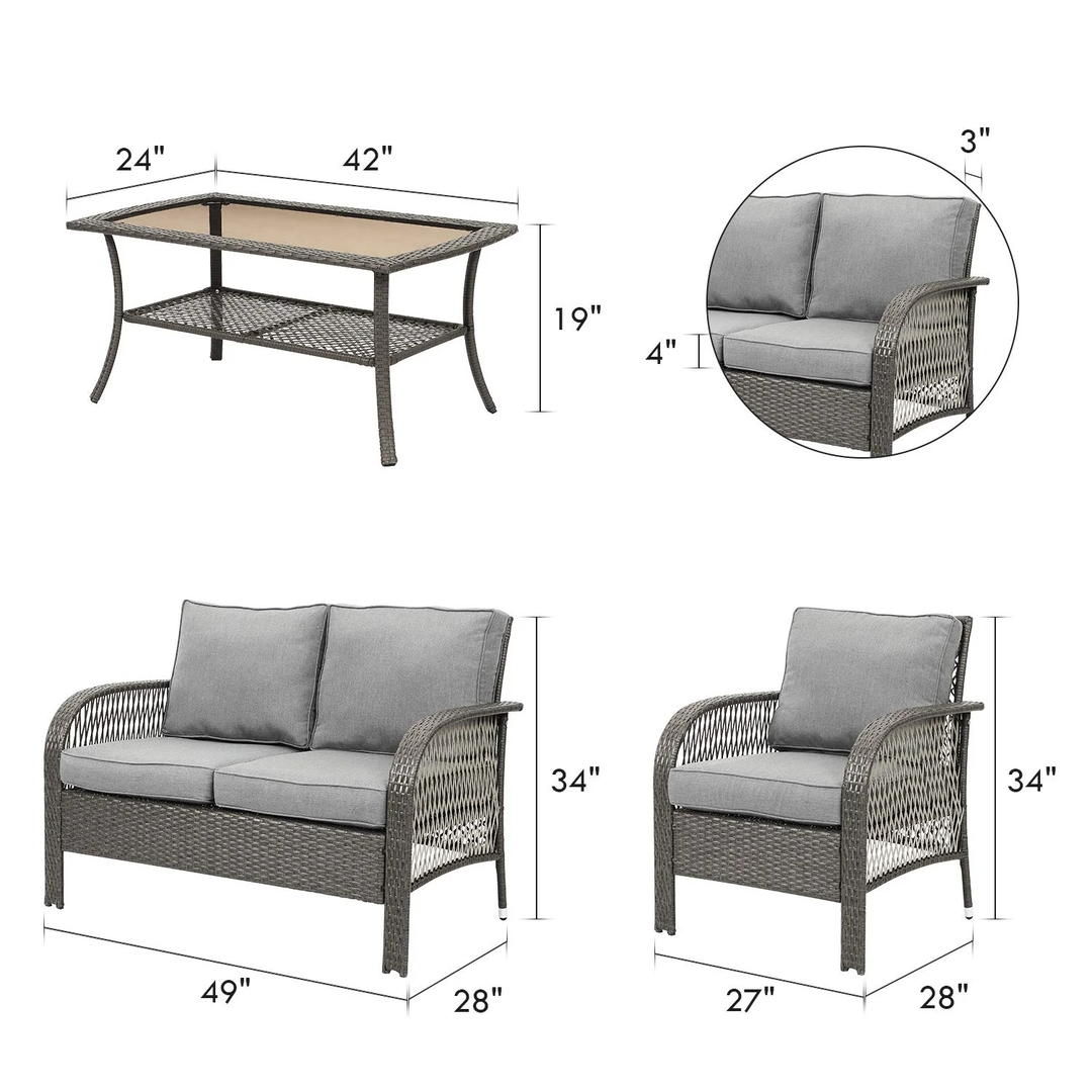Rein Outdoor Sofa Set 2 Seater , 2 Single seater and 1 Center Table (Grey)