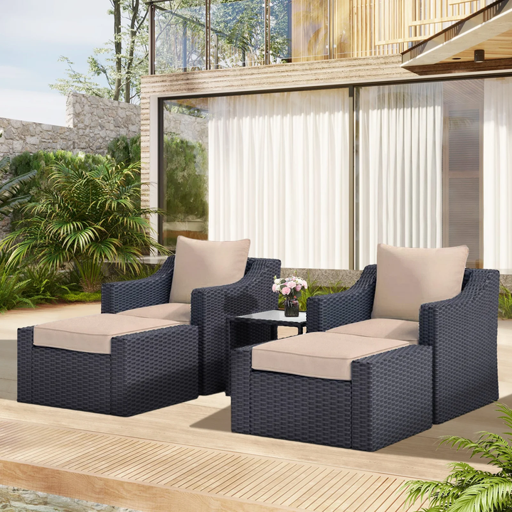 Allesi Outdoor Patio Sofa Set 2 Single Seater , 2 ottoman and 1 Center Table Set (KHAKHI)
