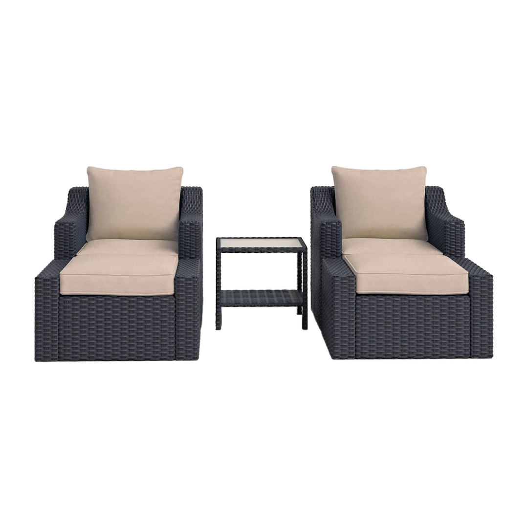 Allesi Outdoor Patio Sofa Set 2 Single Seater , 2 ottoman and 1 Center Table Set (KHAKHI)