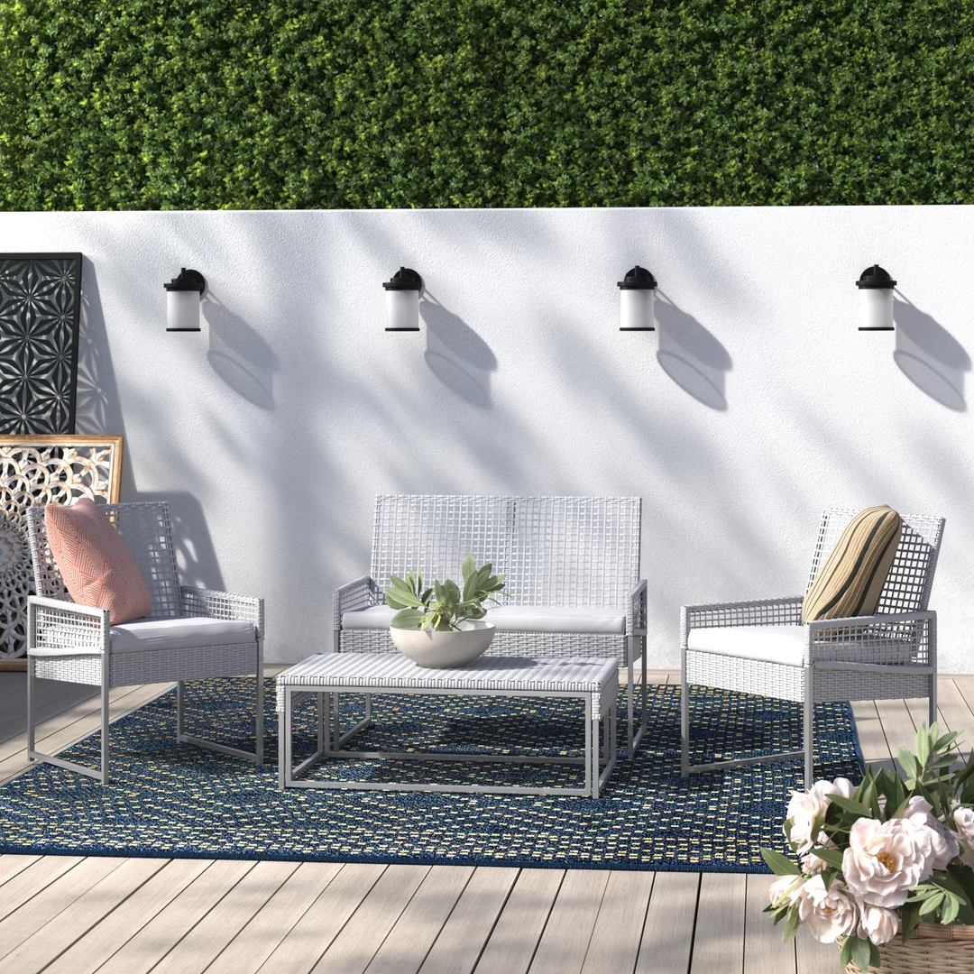 Bares Outdoor Garden Balcony Sofa Set 2 Seater, 2 Single seater and 1 Center Table  Set (White)