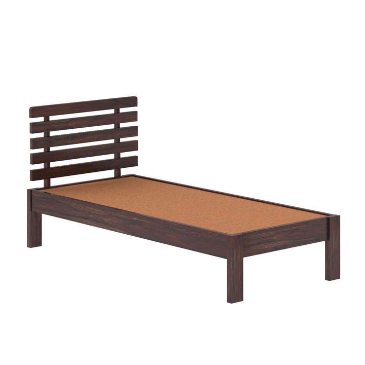 Dominga Solid Sheesham Wood Single Bed Without Storage (Walnut Finish)