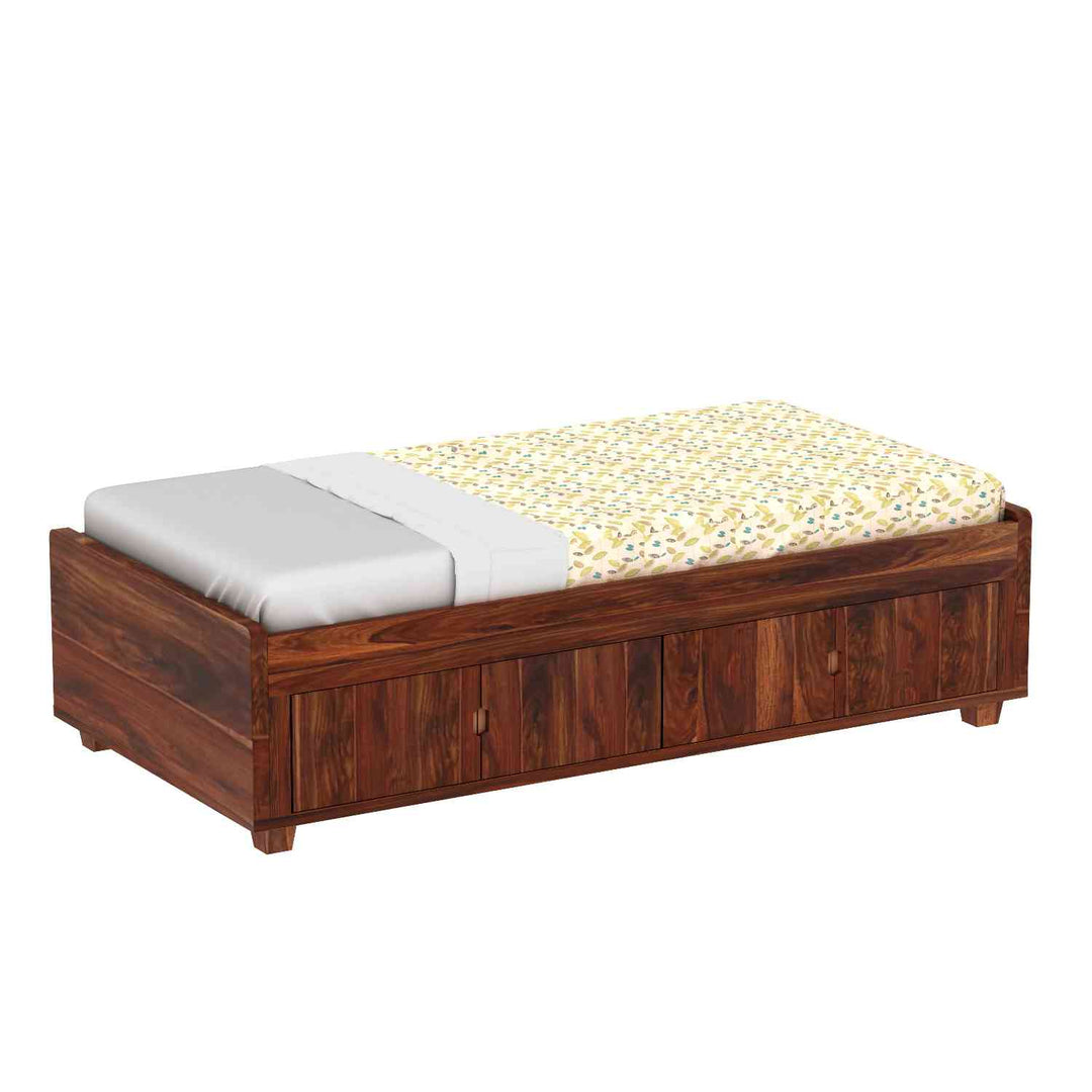 Jacinta Solid Sheesham Wood Single Bed Cum Day Bed With Door Storage (With Mattress, Natural Finish)