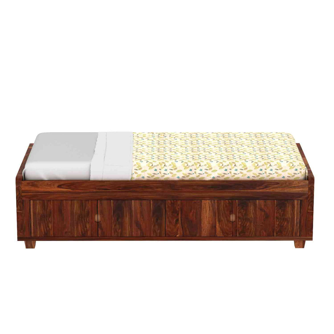 Jacinta Solid Sheesham Wood Single Bed Cum Day Bed With Door Storage (With Mattress, Natural Finish)