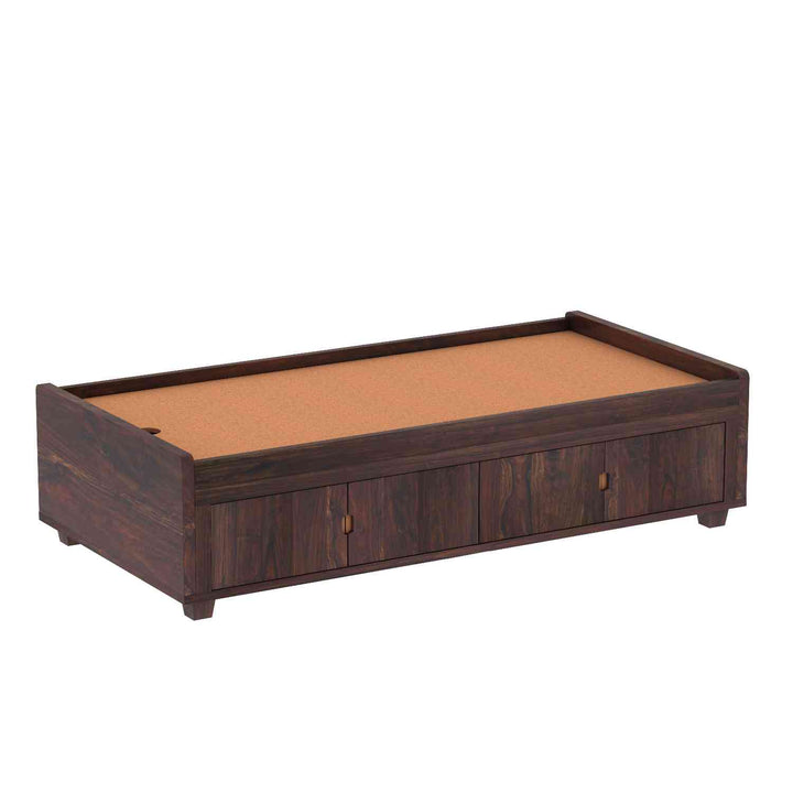 Judith Solid Sheesham Wood Single Bed Cum Day Bed With Door Storage (With Mattress, Walnut Finish)