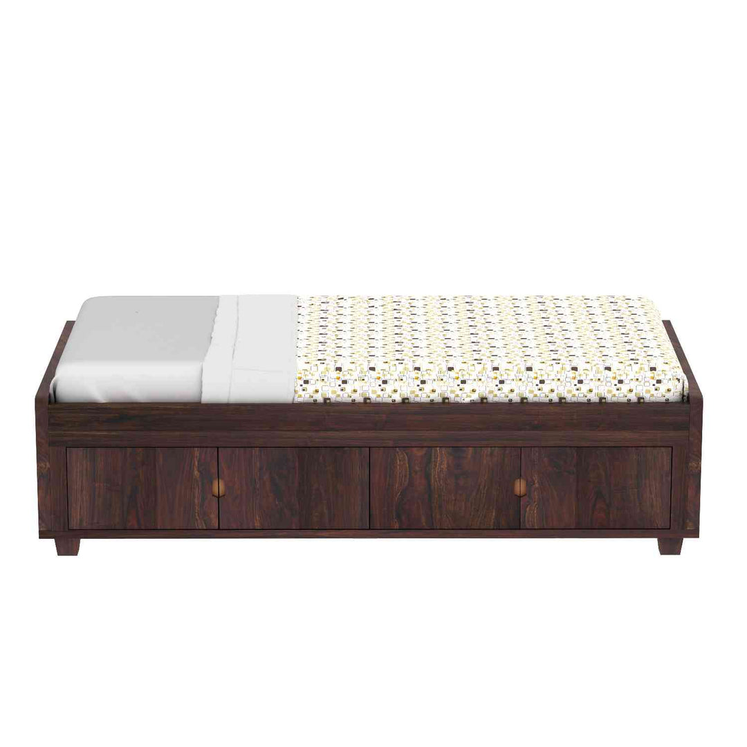 Judith Solid Sheesham Wood Single Bed Cum Day Bed With Door Storage (With Mattress, Walnut Finish)