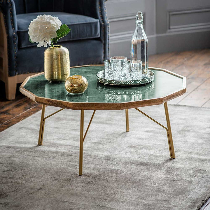 Pranav Green Marble Top Jade Coffee Table – Contemporary Elegance for Your Living Space