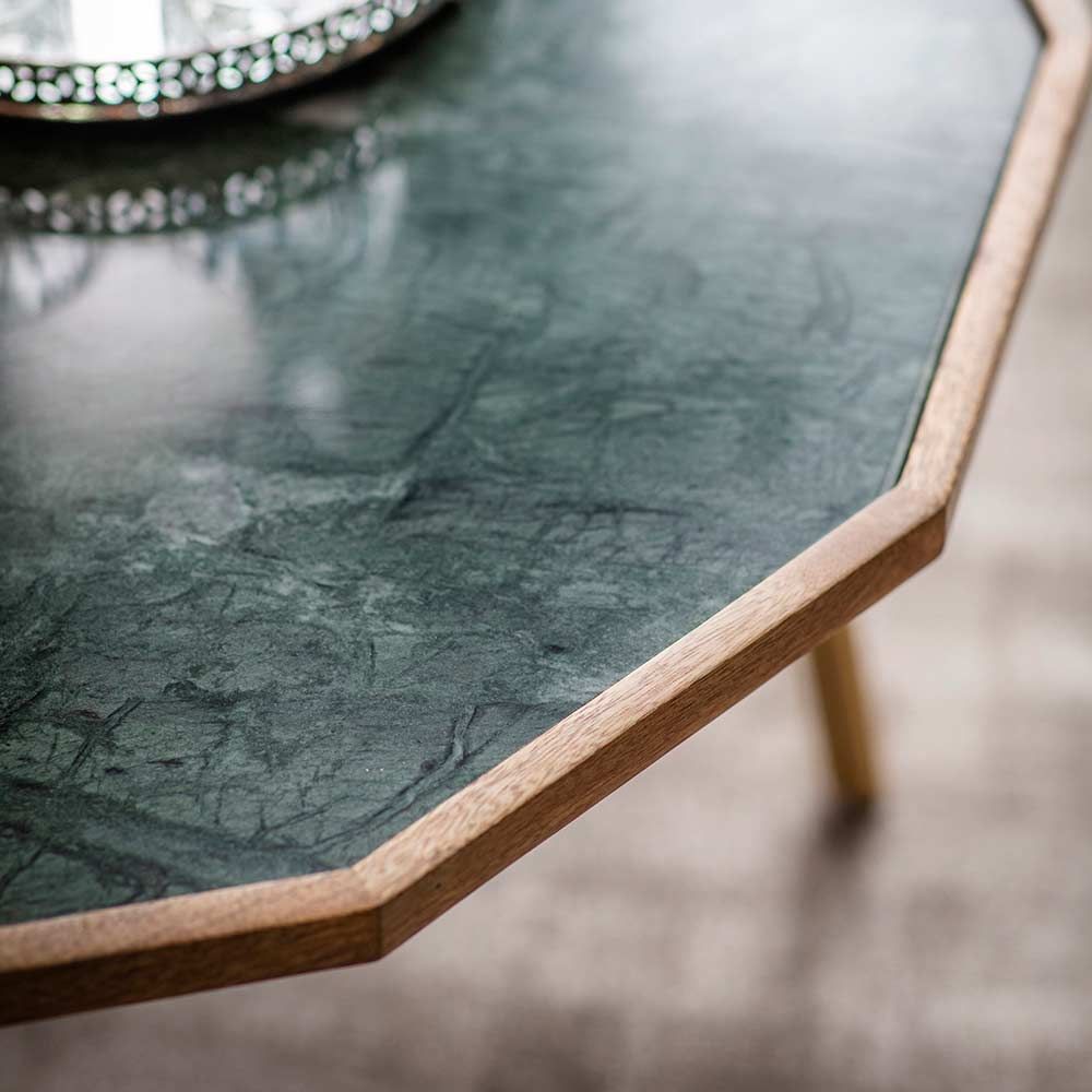 Pranav Green Marble Top Jade Coffee Table – Contemporary Elegance for Your Living Space