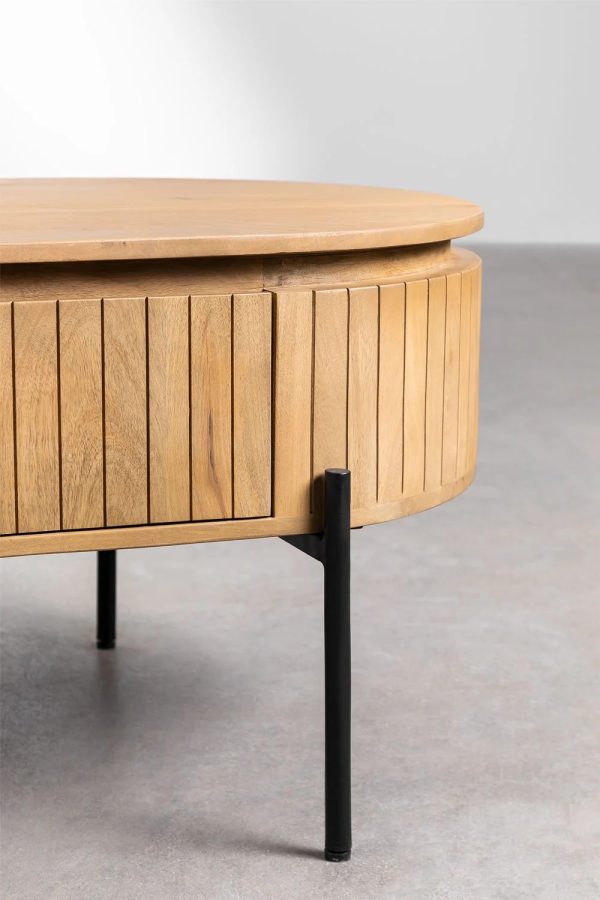 Mango Wood Coffee Table with Black Powder Coated Iron Legs (Oval Shape)