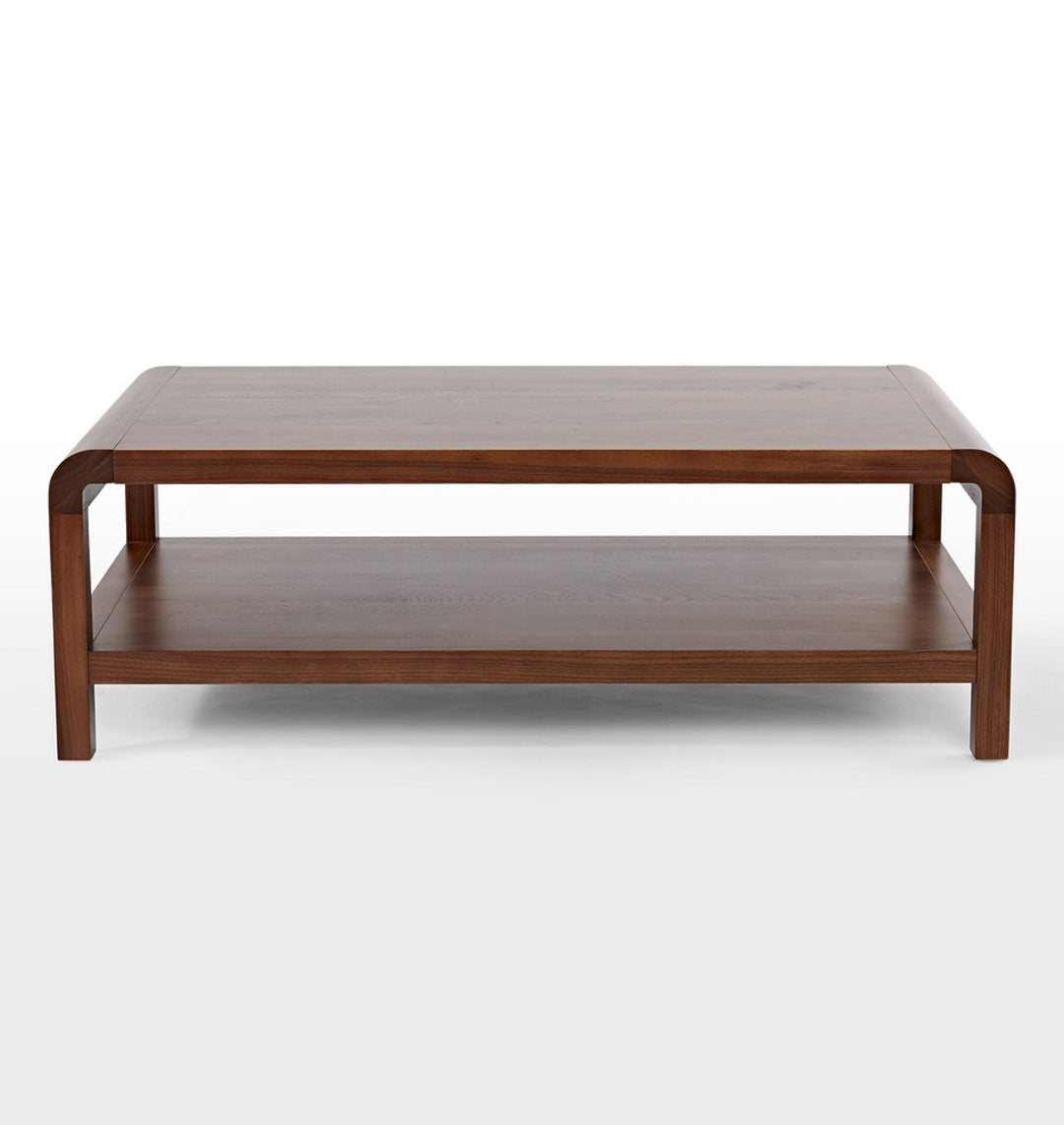 Nikhil Solid Sheesham Wood Coffee Table with Open Shelf Storage for Living Room | Natural Walnut Finish | Rectangular Center Table