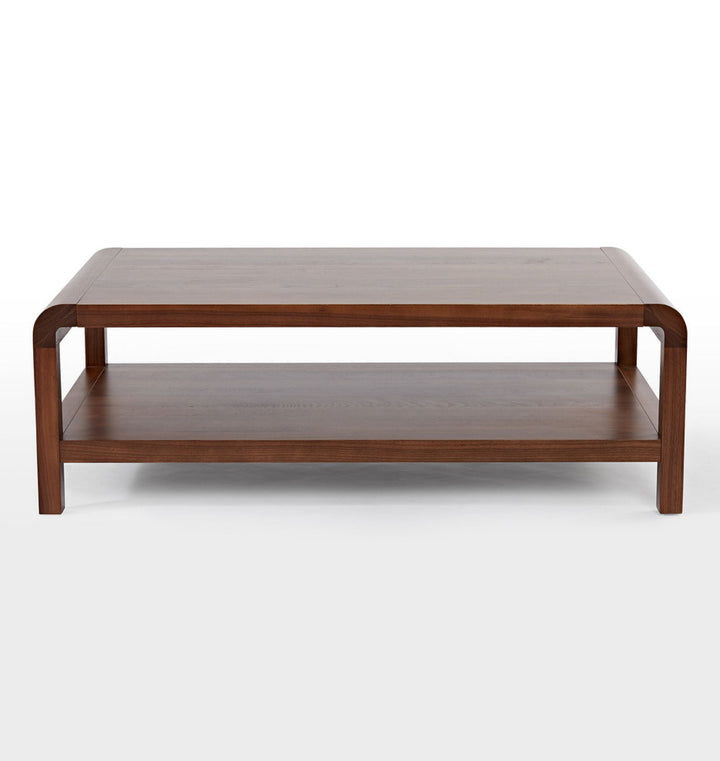 Nikhil Solid Sheesham Wood Coffee Table with Open Shelf Storage for Living Room | Natural Walnut Finish | Rectangular Center Table