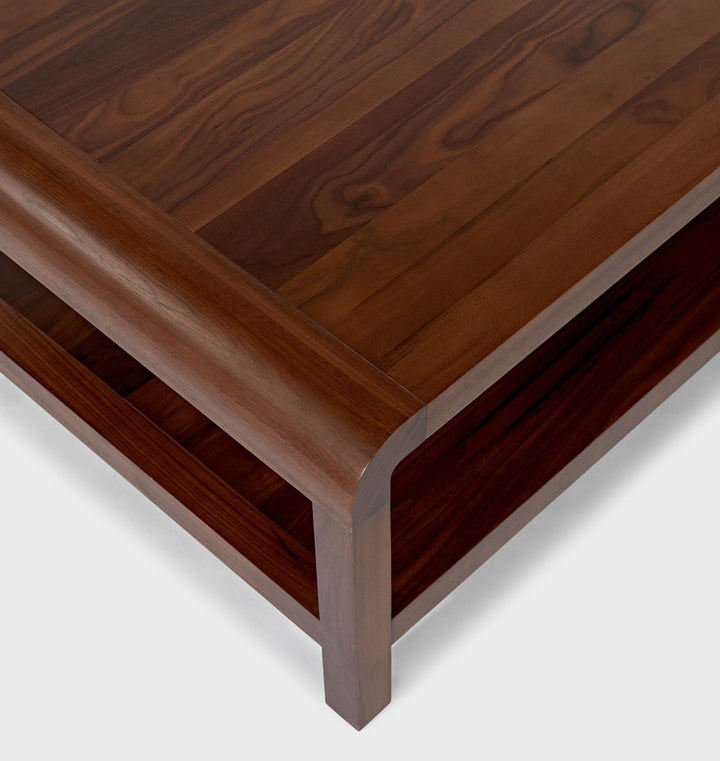 Nikhil Solid Sheesham Wood Coffee Table with Open Shelf Storage for Living Room | Natural Walnut Finish | Rectangular Center Table