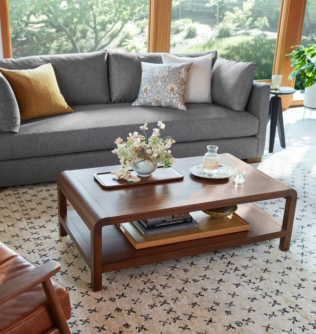 Nikhil Solid Sheesham Wood Coffee Table with Open Shelf Storage for Living Room | Natural Walnut Finish | Rectangular Center Table