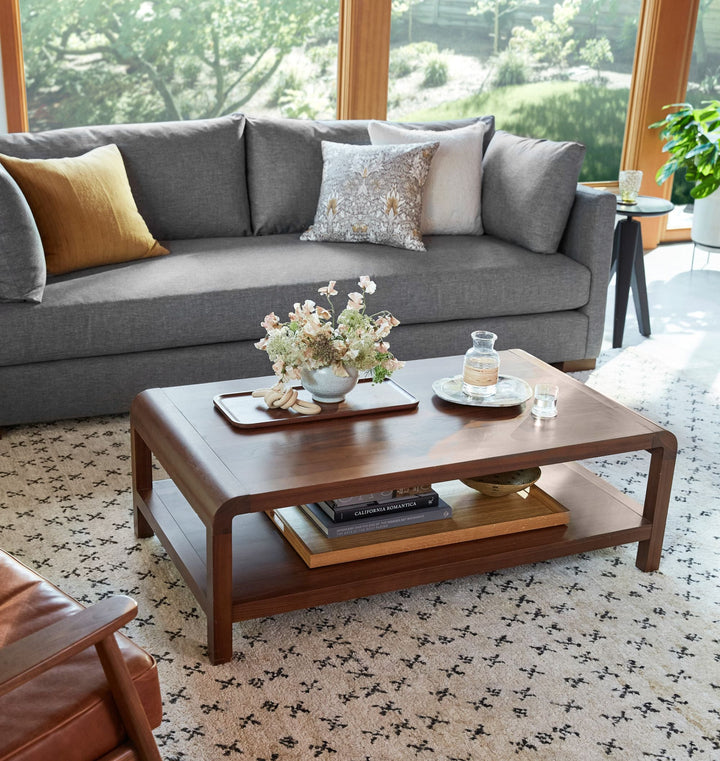 Nikhil Solid Sheesham Wood Coffee Table with Open Shelf Storage for Living Room | Natural Walnut Finish | Rectangular Center Table