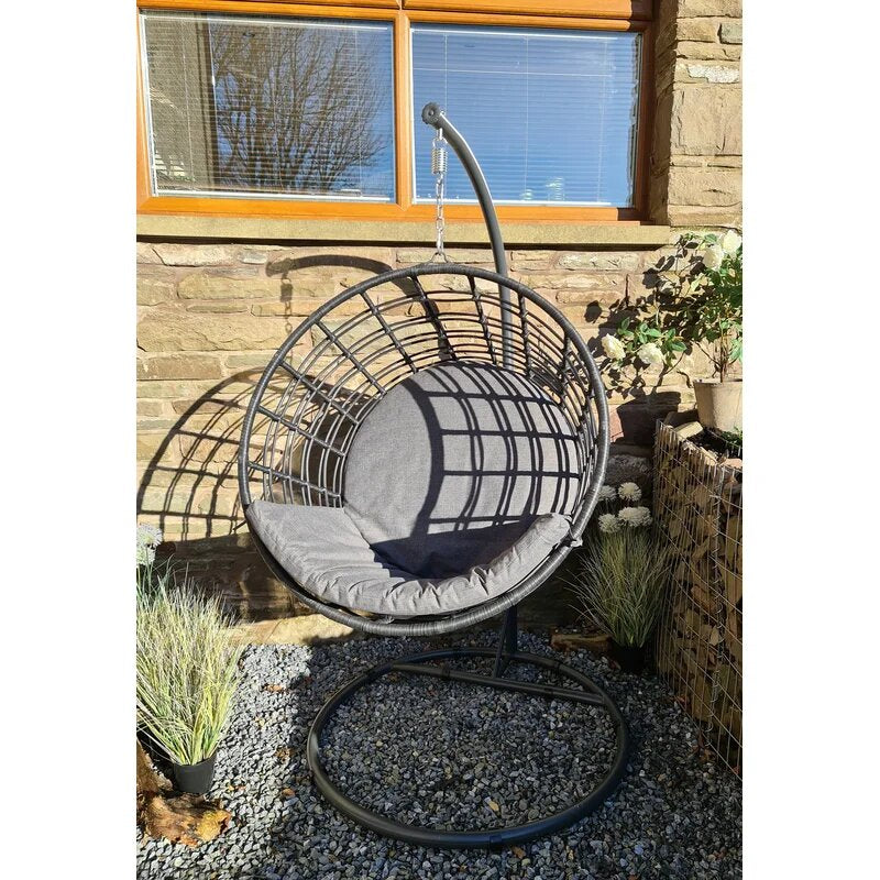 Marcello Single Seater Hanging Swing With Stand For Balcony , Garden Swing (Dark Grey)