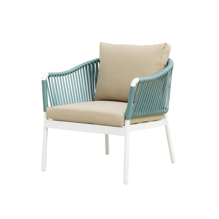 Furnixa Outdoor Garden Balcony Sofa Set 2 Seater, 2 Single seater and 1 Center Table Set, Braid & Rope (White + Blue)