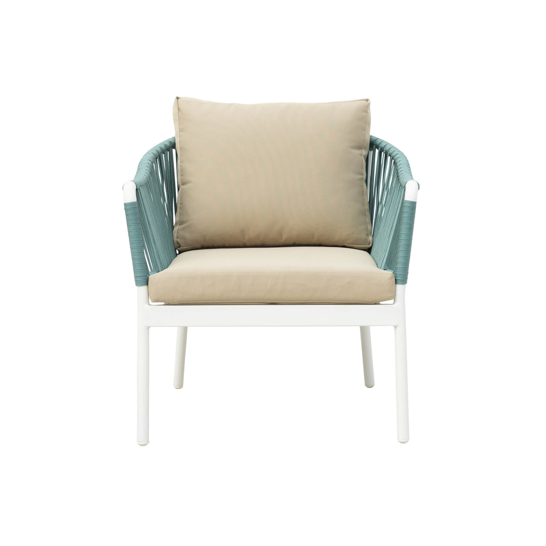 Furnixa Outdoor Garden Balcony Sofa Set 2 Seater, 2 Single seater and 1 Center Table Set, Braid & Rope (White + Blue)