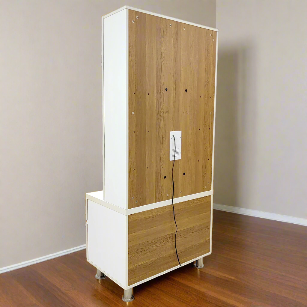 Savannah Designer Wooden Mandir for Home with Doors 67In Height 30In Width 18In Depth with Strip Lighting, Extra Storage, Floating Shelves