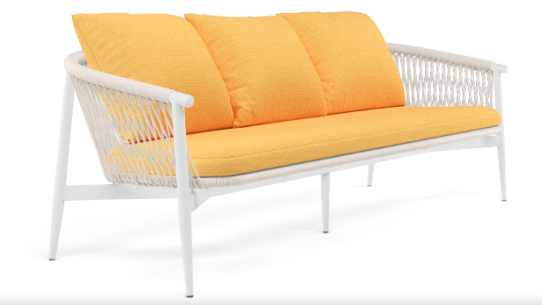 Amvi Outdoor Sofa Set 3 Seater , 2 Single seater and 2 Center Table Set (White + Yellow) Braided & Rope