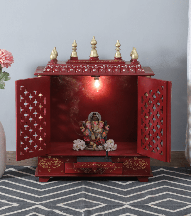 Multicolor Sheesham Wood & MDF Pooja Mandir With Door, - Ouch Cart 