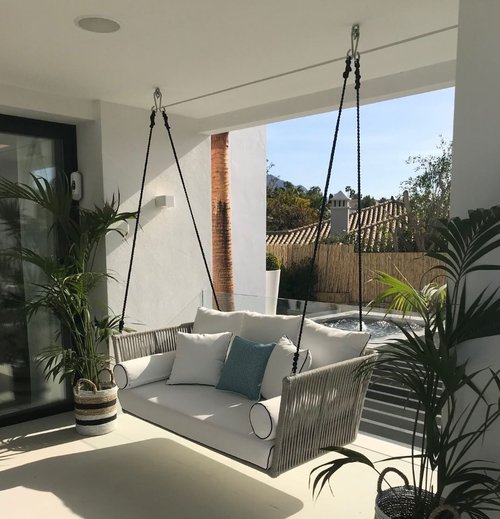 Celeste Double Seater Hanging Swing Without Stand For Balcony , Garden Swing (Silver) Braided & Rope