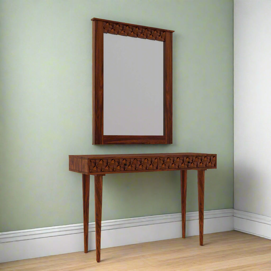 Silvia Solid Sheesham Wood Console With Mirror