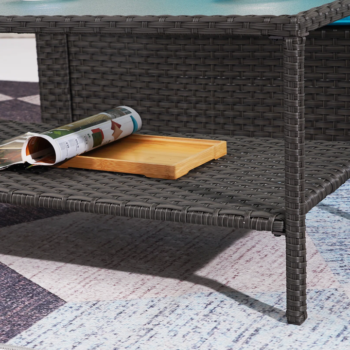 Ration Outdoor Garden Balcony Sofa Set 2 Seater, 2 Single seater With 2 Ottoman and 1 Center Table, 1 Side Table Set (Dark Brown)