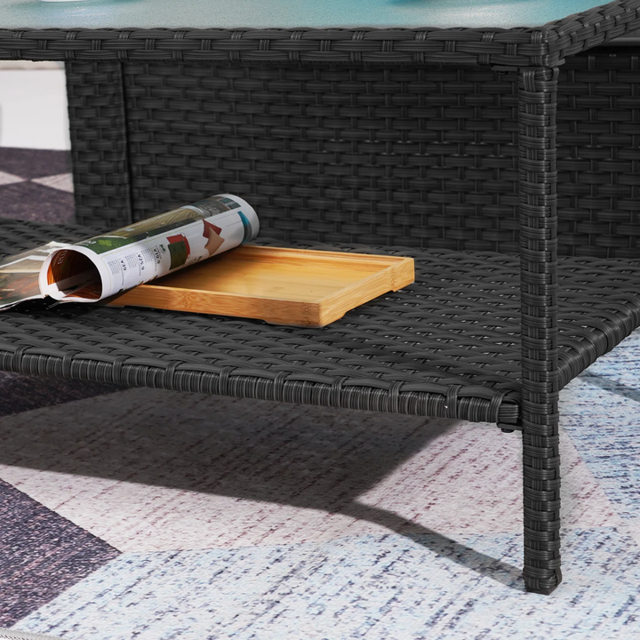 Tress Outdoor Garden Balcony Sofa Set 2 Seater, 2 Single seater With 2 Ottoman, 1 Center Table, 1 Side Table Set (Black)